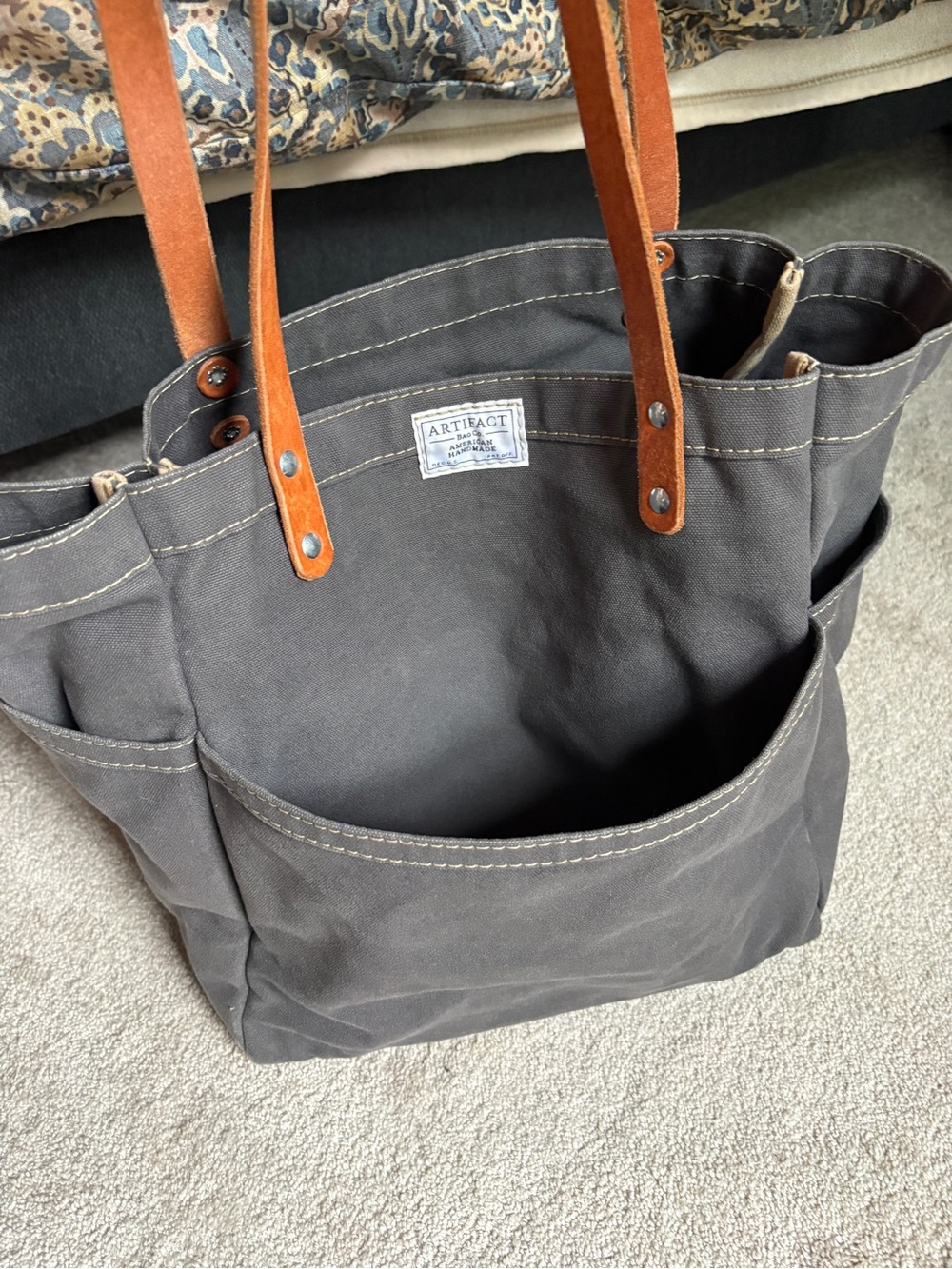 Artifact canvas tote with leather straps